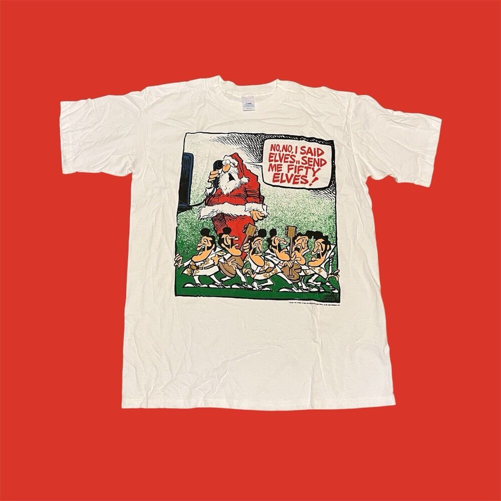Vtg Santa Clause Elvis Christmas Shirt Grimmy Mother Goose & Grim Size XL Comic